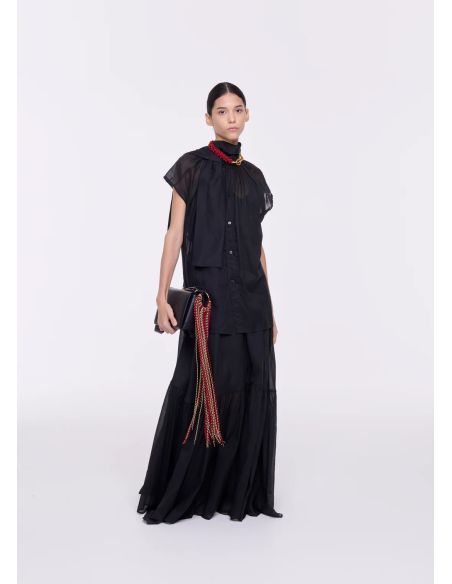 BLACK ORGANZA TOP WITH SCARF