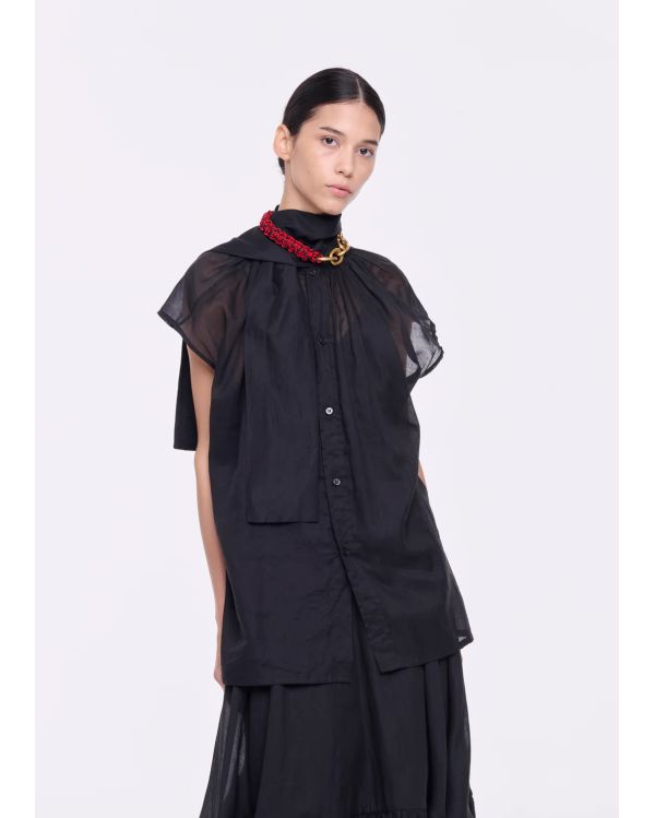 BLACK ORGANZA TOP WITH SCARF