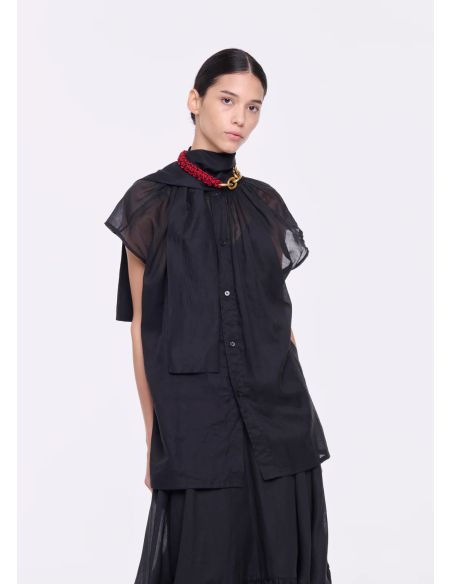 BLACK ORGANZA TOP WITH SCARF