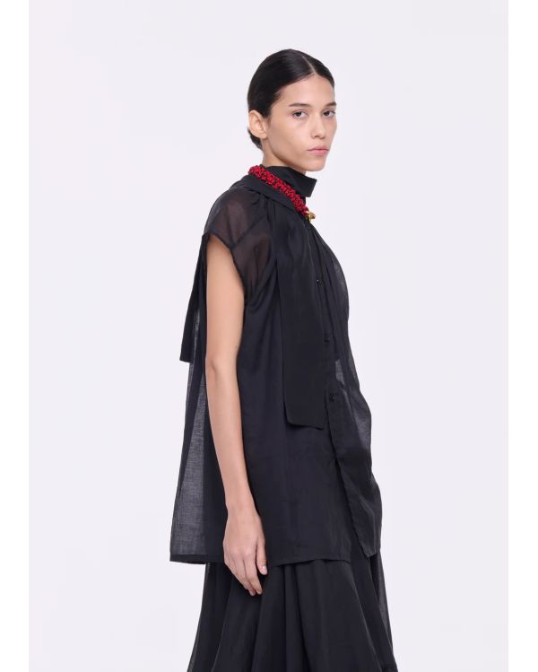 BLACK ORGANZA TOP WITH SCARF