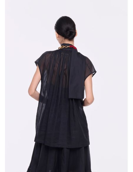 BLACK ORGANZA TOP WITH SCARF