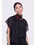 BLACK ORGANZA TOP WITH SCARF