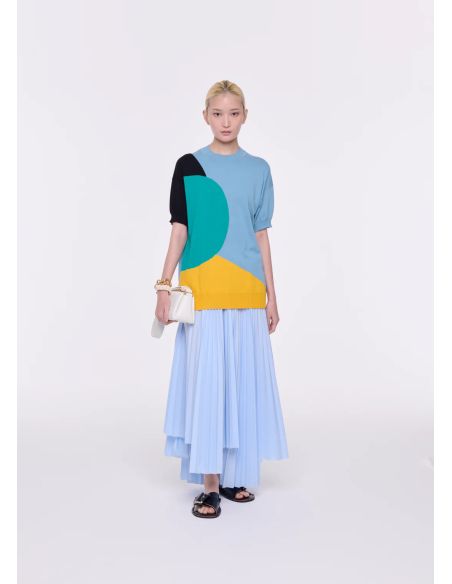 COLOR BLOCK KNITTED COTTON SWEATER