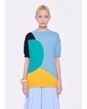 COLOR BLOCK KNITTED COTTON SWEATER