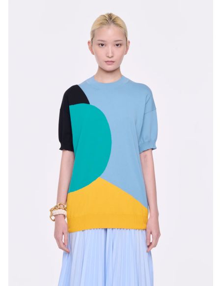 COLOR BLOCK KNITTED COTTON SWEATER