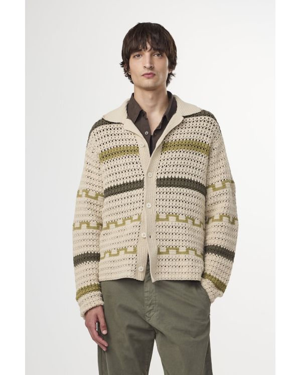 CARDIGAN FRANK CROCHET GREEN STRIPE