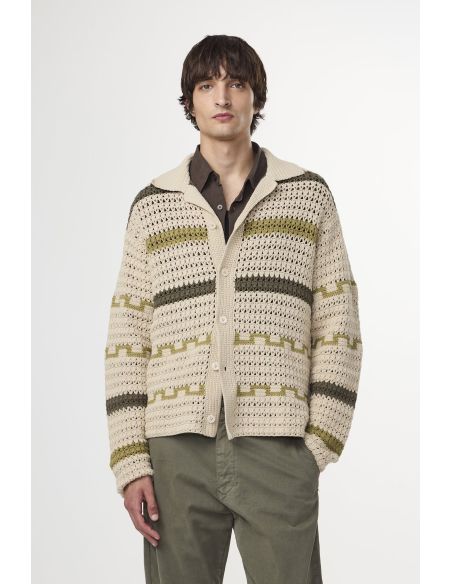 CARDIGAN FRANK CROCHET GREEN STRIPE