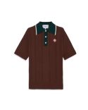CABLE KNIT OVERSIZED POLO SHIRT BROWN
