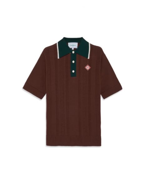 CABLE KNIT OVERSIZED POLO SHIRT BROWN