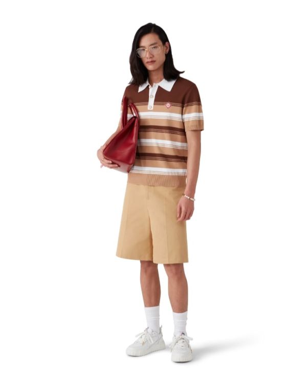 STRIPE POLO SHIRT BROWN