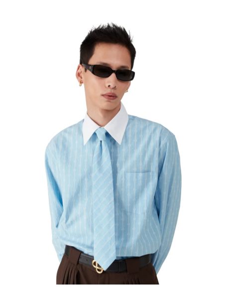 CHEMISE JACQUARD À RAYURES LAURIER BLEU