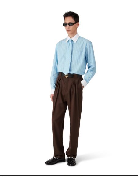 CHEMISE JACQUARD À RAYURES LAURIER BLEU