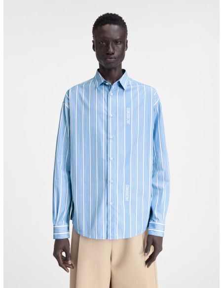 SIMON LOGO BUSINESS JACQUARD BLUE SHIRT