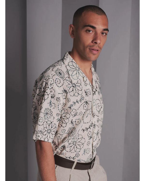 CAMP SHIRT ECRU CHARCOAL KANTHA