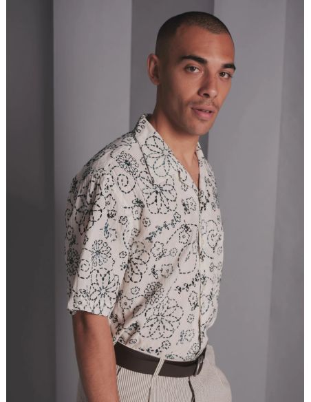 CAMP SHIRT ECRU CHARCOAL KANTHA