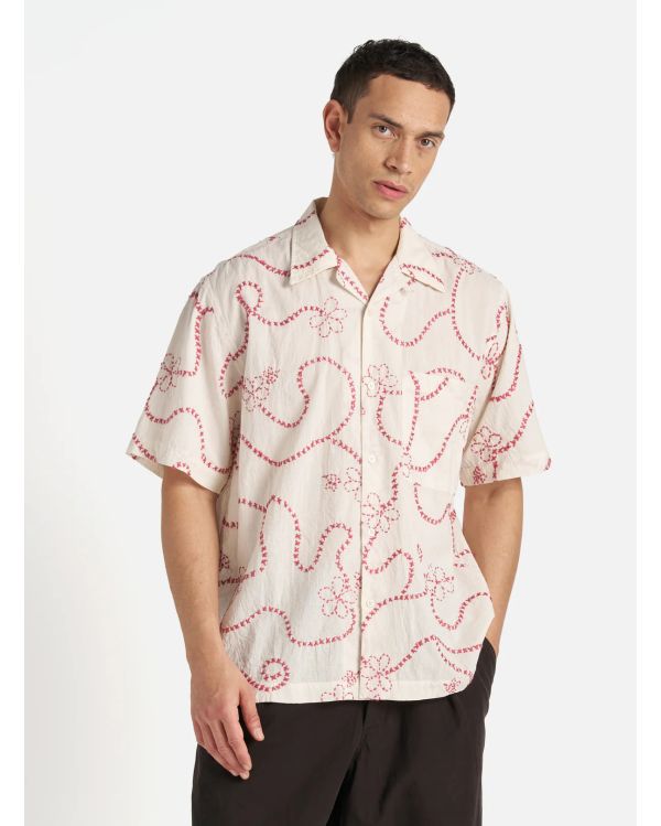 CAMP SHIRT ECRU TERRACOTTA KANTHA
