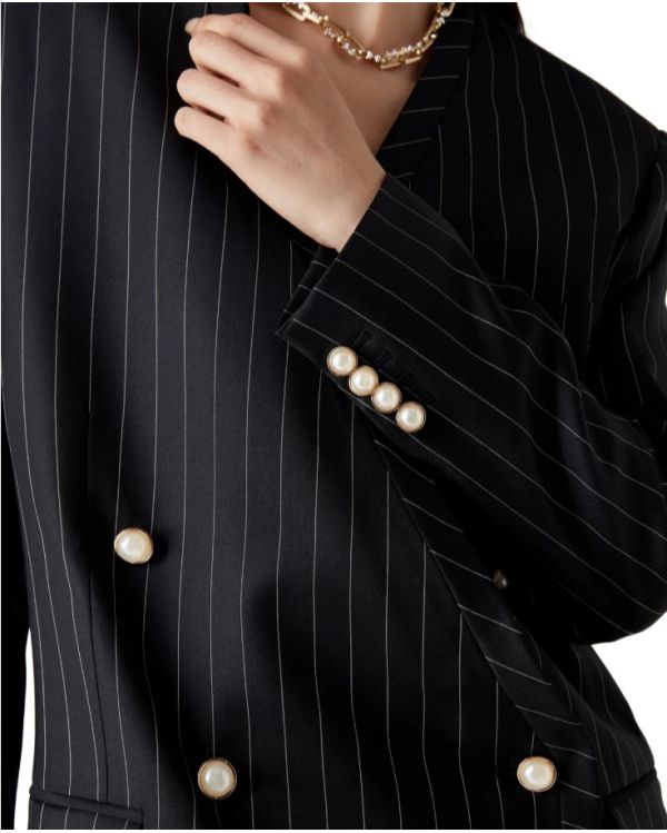WOOL PINSTRIPE OVERSIZED BLAZER BLACK