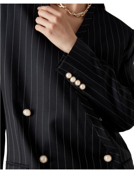 WOOL PINSTRIPE OVERSIZED BLAZER BLACK