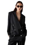 WOOL PINSTRIPE OVERSIZED BLAZER BLACK