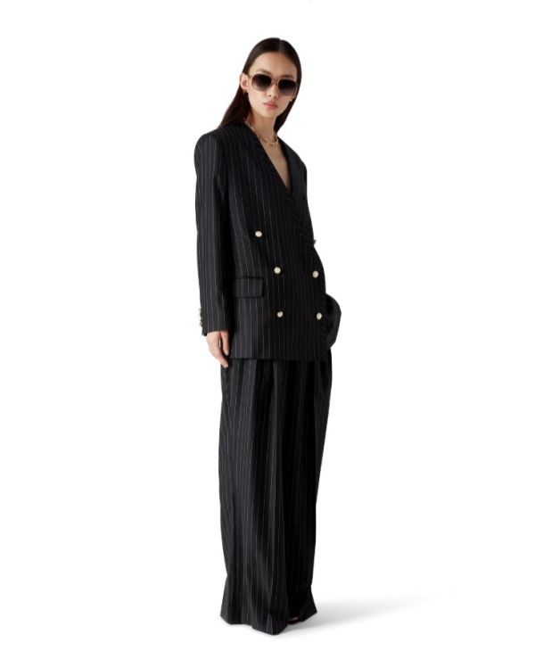 BLAZER OVERSIZE EN LAINE A FINES RAYURES NOIR