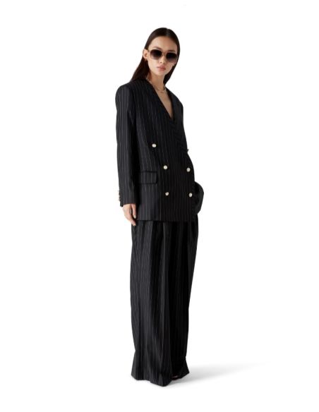 BLAZER OVERSIZE EN LAINE A FINES RAYURES NOIR