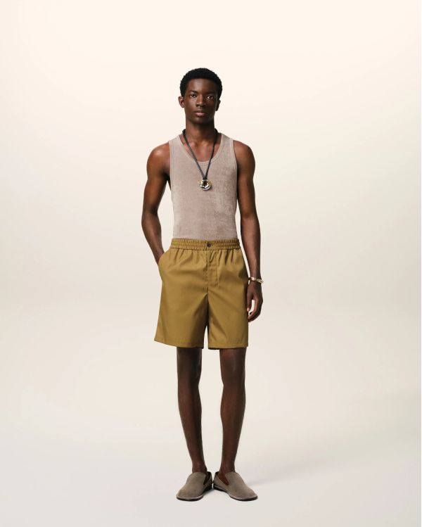 MUSTARD SHORTS IN HAVANA TWILL
