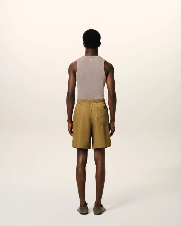 MUSTARD SHORTS IN HAVANA TWILL