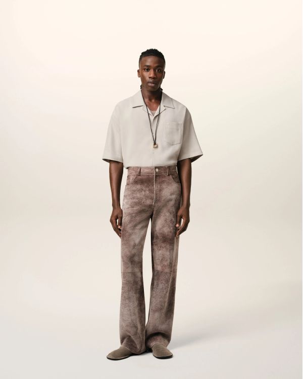 BEIGE SHORT-SLEEVED SHIRT WITH SHARK COLLAR 2