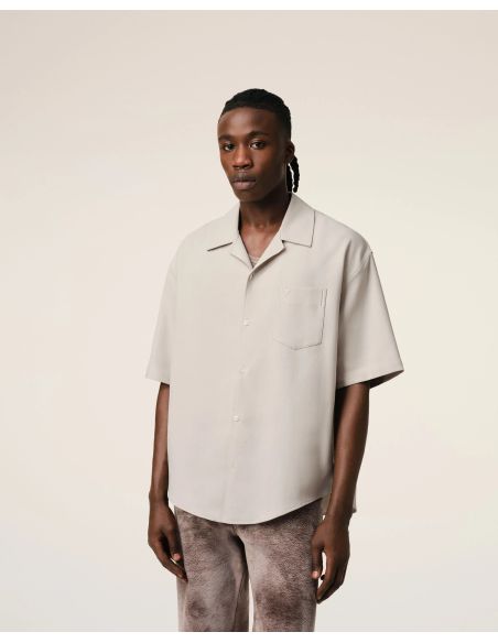 CHEMISE BEIGE MANCHES COURTES COL REQUIN MASTIC