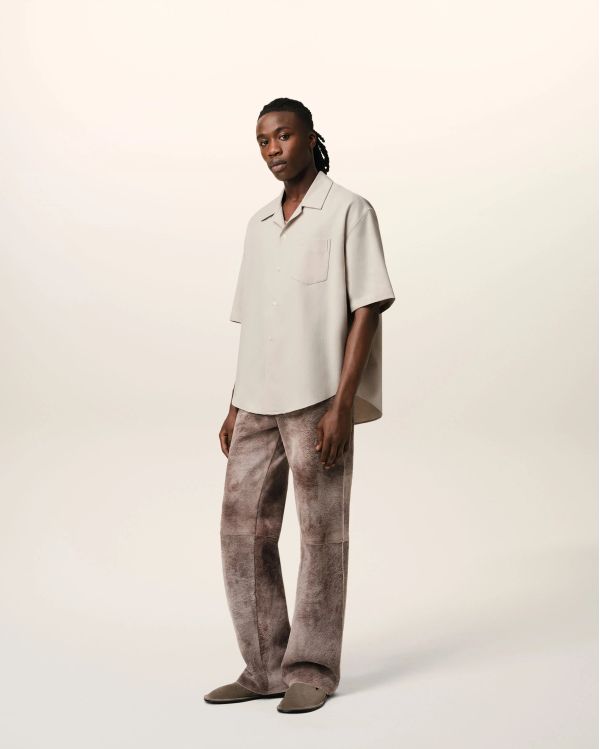 CHEMISE BEIGE MANCHES COURTES COL REQUIN MASTIC
