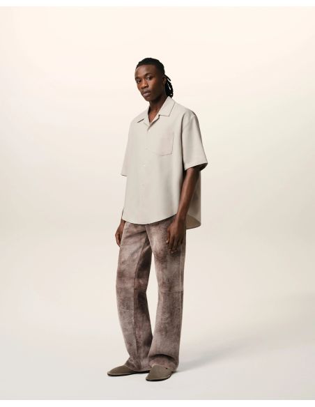 BEIGE SHORT-SLEEVED SHIRT WITH SHARK COLLAR