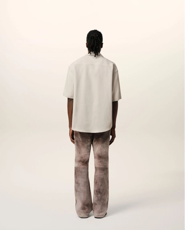 BEIGE SHORT-SLEEVED SHIRT WITH SHARK COLLAR