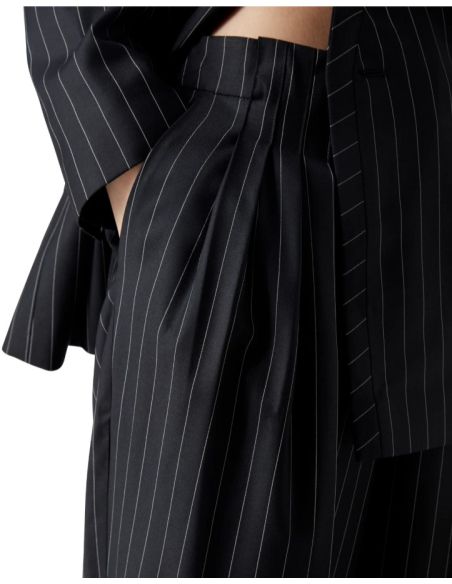 BLACK STRIPED TAILORED PANTS