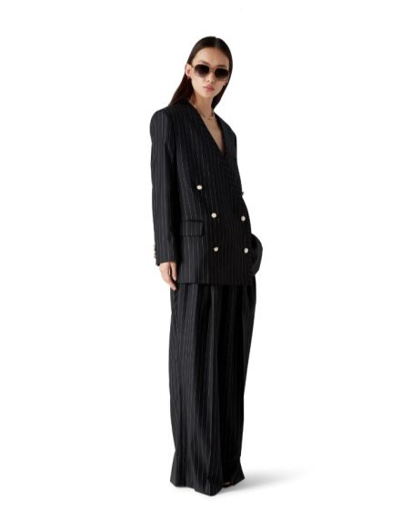 BLACK STRIPED TAILORED PANTS
