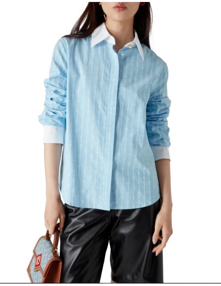 CHEMISE MANCHES LONGUES RAYURES FINES LAUREL BLEU