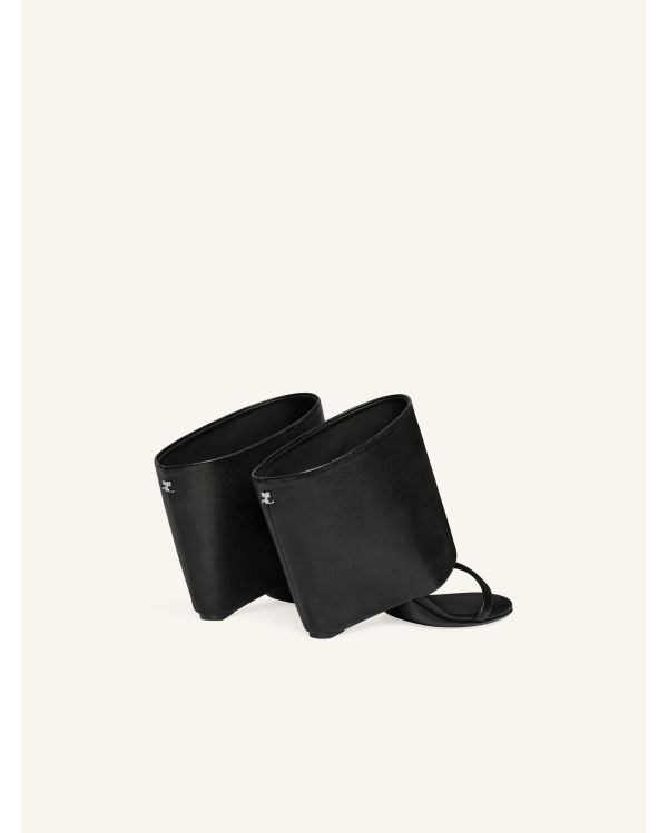 BLACK LEATHER OBLIQUE WEDGE MULES 2