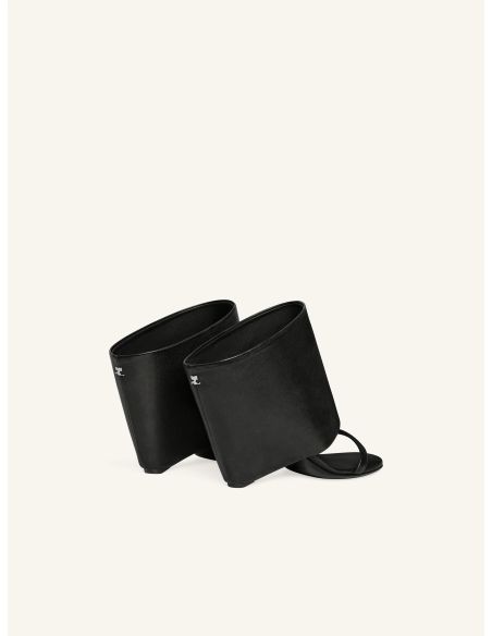 BLACK LEATHER OBLIQUE WEDGE MULES