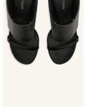 BLACK LEATHER OBLIQUE WEDGE MULES