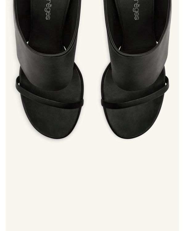 BLACK LEATHER OBLIQUE WEDGE MULES