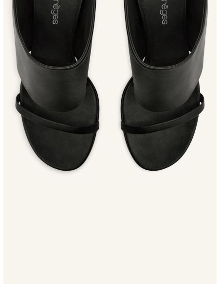 BLACK LEATHER OBLIQUE WEDGE MULES