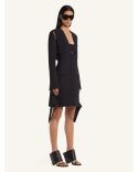 BLACK LEATHER OBLIQUE WEDGE MULES