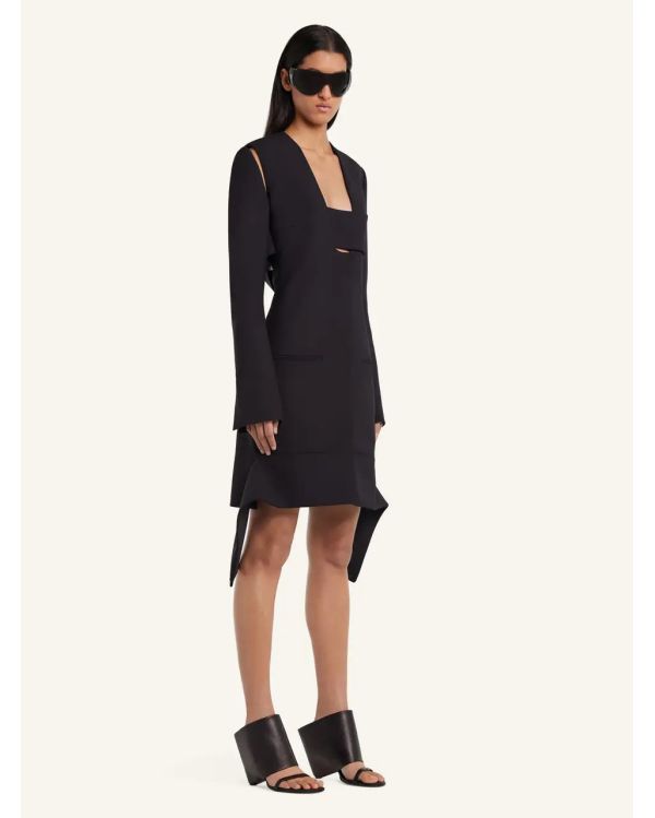 MULES COMPENSEES OBLIQUES EN CUIR NOIR