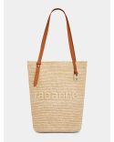 BEIGE RAFFIA TOTE BAG WITH LOGO
