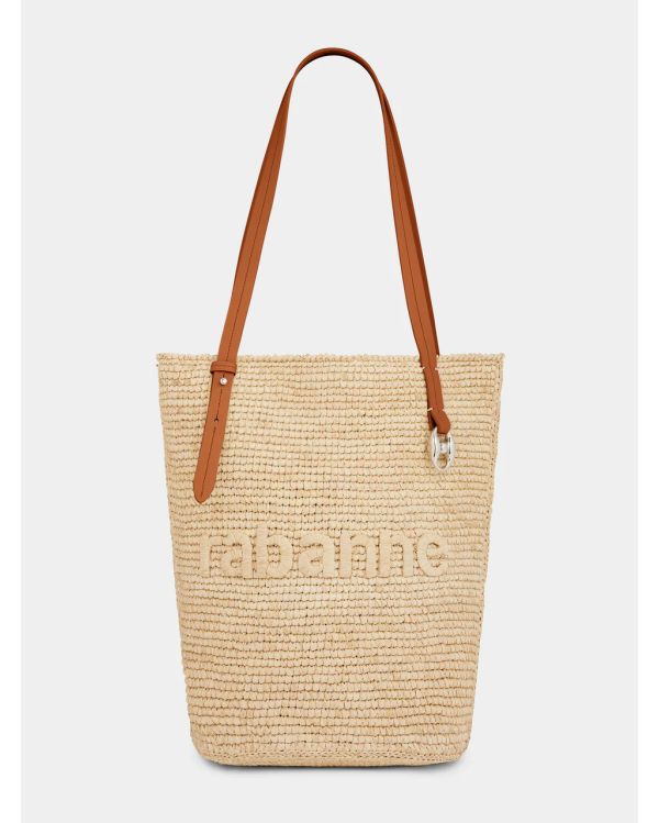 SAC CABAS EN RAPHIA BEIGE AVEC LOGO 