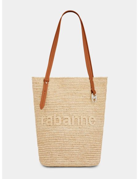 SAC CABAS EN RAPHIA BEIGE AVEC LOGO 