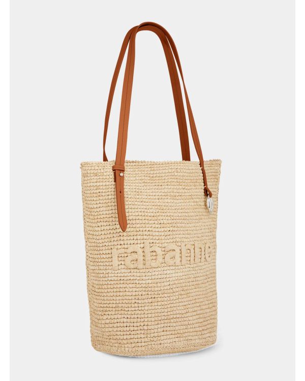 SAC CABAS EN RAPHIA BEIGE AVEC LOGO 