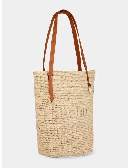 BEIGE RAFFIA TOTE BAG WITH LOGO