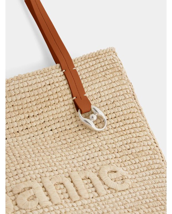 BEIGE RAFFIA TOTE BAG WITH LOGO