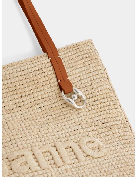 BEIGE RAFFIA TOTE BAG WITH LOGO