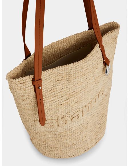 BEIGE RAFFIA TOTE BAG WITH LOGO